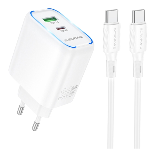 Купити Мережевий Зарядний Пристрій Borofone BA89A 1USB-C/1USB PD/QC 30W+Type-C to Type-C