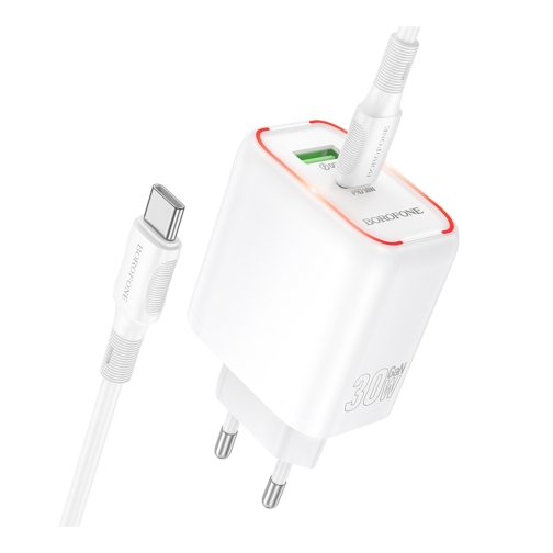 Купити Мережевий Зарядний Пристрій Borofone BA89A 1USB-C/1USB PD/QC 30W+Type-C to Type-C, 3