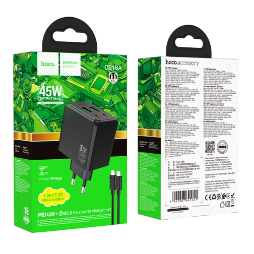Купити Мережевий Зарядний Пристрій Hoco CS18A 2USB-C/2USB PD/QC 45W+Type-C to Type-C, 2