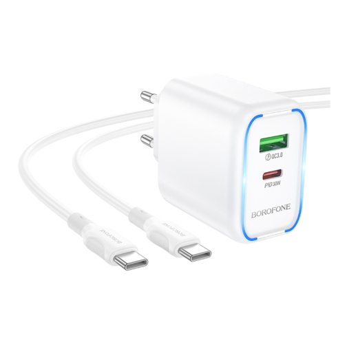 Купити Мережевий Зарядний Пристрій Borofone BA89A 1USB-C/1USB PD/QC 30W+Type-C to Type-C, 4