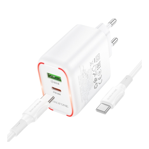 Купити Мережевий Зарядний Пристрій Borofone BA89A 1USB-C/1USB PD/QC 30W+Type-C to Type-C, 5
