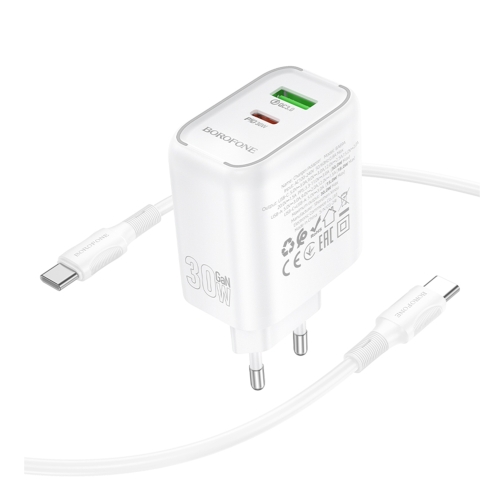 Купити Мережевий Зарядний Пристрій Borofone BA89A 1USB-C/1USB PD/QC 30W+Type-C to Type-C, 6