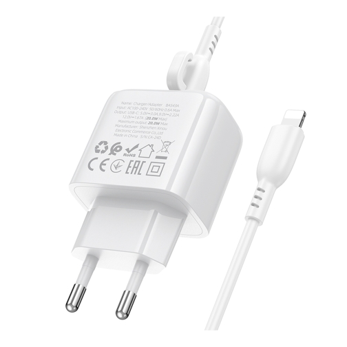 Купити Мережевий Зарядний Пристрій Borofone BAS43A 1USB-C PD/QC 20W+Type-C to Lightning, 5