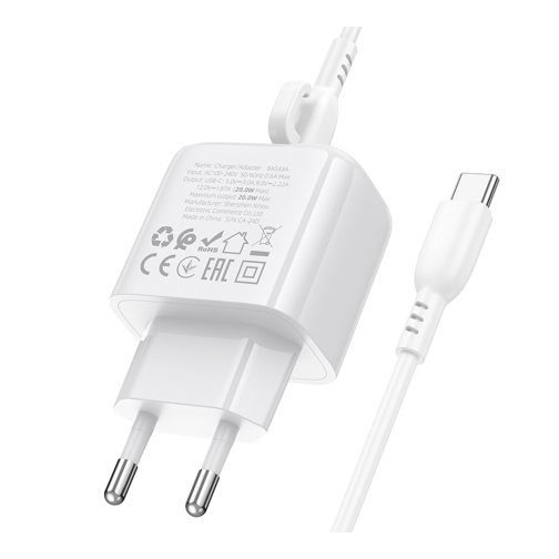 Купить Сетевое Зарядное Устройство Borofone BAS43A 1USB-C PD/QC 20W+Type-C to Type-C, 7