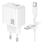 Купить Сетевое Зарядное Устройство Borofone BAS45A 1USB-C/1USB PD/QC 30W+Type-C to Type-C, 3