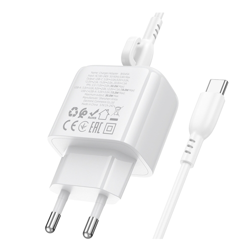Купить Сетевое Зарядное Устройство Borofone BAS45A 1USB-C/1USB PD/QC 30W+Type-C to Type-C, 5