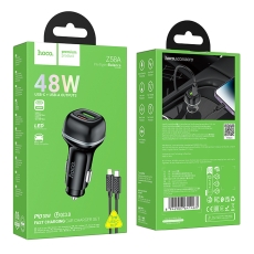 Купить Авто Зарядное Устройство Hoco Z58A 1USB/1USB-C QC/PD48W+Type-C to Lightning