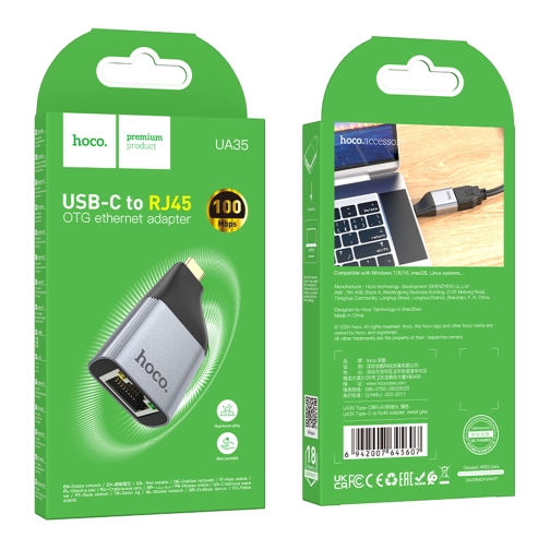 Купить Переходник Hoco UA35 Type-C to RJ45 10/100Mbps, 2