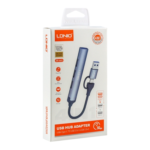 Купить USB Hub LDNIO DS-64U USB-A+Type-C To USB3.0*1+USB2.0*3, 2
