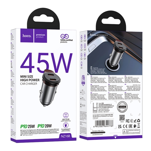 Купить Авто Зарядное Устройство Hoco NZ16B 2USB-C QC/PD45W, 2