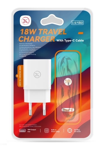 Купити Мережевий Зарядний Пристрій XO L127 1USB QC 18W+USB to Type-C New Logo