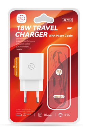 Купити Мережевий Зарядний Пристрій XO L127 1USB QC 18W+USB to Micro New Logo