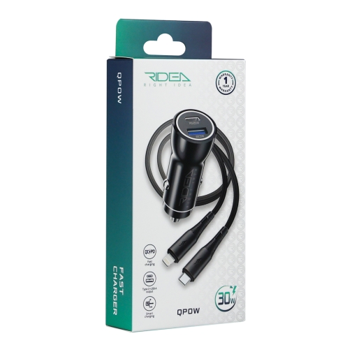 Купити Автомобільний Зарядний Пристрій Ridea RCC-30115 QPow 1USB/1USB-C PD/QC 30W+Type-C to Lightning