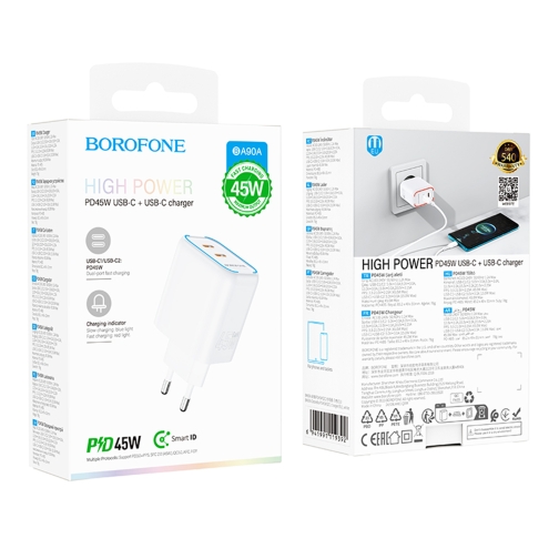 Купити Мережевий Зарядний Пристрій Borofone BA90A 2USB-C PD/QC45W, 2