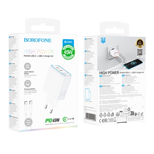 Купить Сетевое Зарядное Устройство Borofone BA90A 2USB-C PD/QC45W+Type-C to Type-C, 2