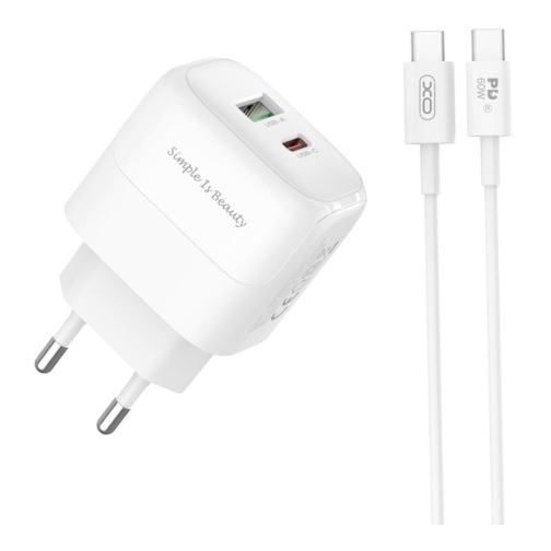 Купить Сетевое Зарядное Устройство XO L137 1USB-C/1USB PD/QC 20W+Type-C to Type-C New Logo