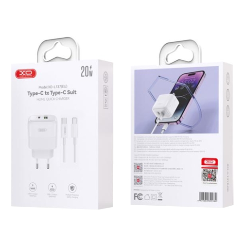 Купить Сетевое Зарядное Устройство XO L137 1USB-C/1USB PD/QC 20W+Type-C to Type-C New Logo, 2