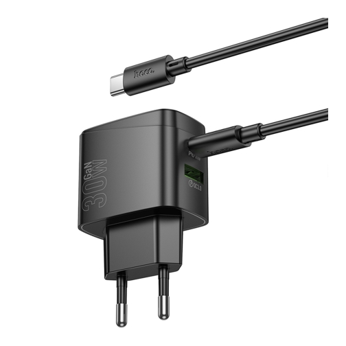 Купити Мережевий Зарядний Пристрій Hoco CS61A 1USB/1USB-C PD/QC 30W+Type-C to Type-C, 6