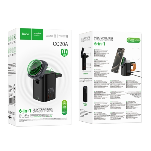 Купить Беспроводное Зарядное Устройство Hoco CQ20A EU 6-in-1 15W+1USB/2USB-C 65W Magnetic (iWatch), 2
