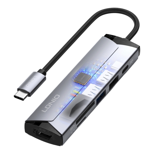 Купить USB Hub LDNIO DS-56H Type-C To PD3.0*1(100W)+HDMI*1(4K@30hz)+USB2.0*1+SD+TF, 7