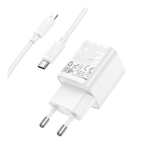 Купити Мережевий Зарядний Пристрій Hoco C147A 1USB-C/1USB PD/QC 20W+Type-C to Lightning, 5