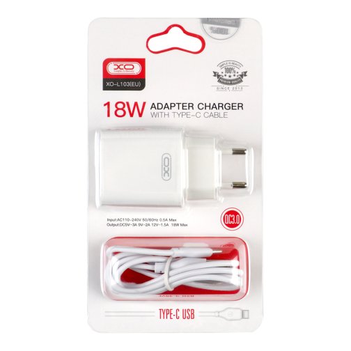 Купити Мережевий Зарядний Пристрій XO L103 1USB QC 18W+USB to Type-C