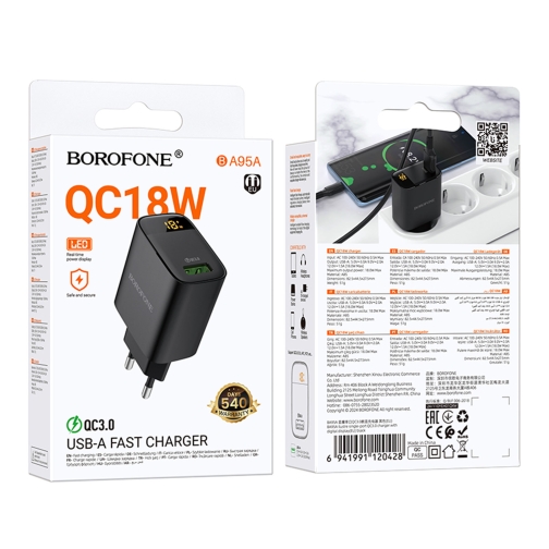 Купити Мережевий Зарядний Пристрій Borofone BA95A 1USB QC 18W Led Display, 2