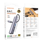 Купить USB Hub Borofone DH16 6-в-1 Type-C to HDMI+PD+USB3.0+USB2.0*2+RJ45(L=0.15M), 2