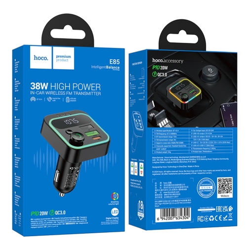 Купити FM-трансмітер Hoco E85 PD20W+QC3.0 18W Total 38W, 2