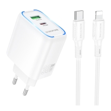 Купить Сетевое Зарядное Устройство Borofone BA89A 1USB-C/1USB PD/QC 30W+Type-C to Lightning