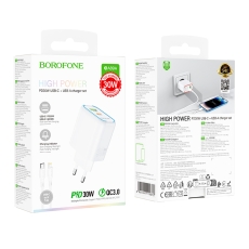 Купить Сетевое Зарядное Устройство Borofone BA89A 1USB-C/1USB PD/QC 30W+Type-C to Lightning