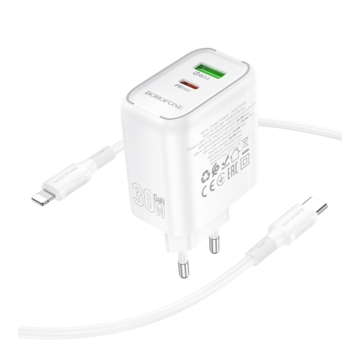 Купити Мережевий Зарядний Пристрій Borofone BA89A 1USB-C/1USB PD/QC 30W+Type-C to Lightning, 6