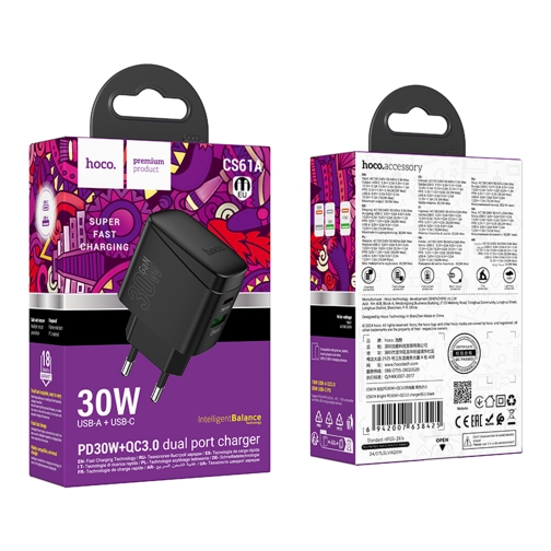 Купить Сетевое Зарядное Устройство Hoco CS61A 1USB/1USB-C PD/QC 30W, 2