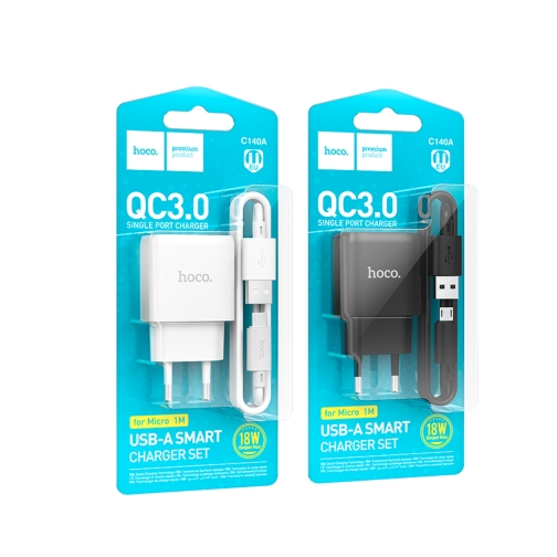 Купити Мережевий Зарядний Пристрій Hoco C140A 1USB QC 18W+USB to Micro, 6