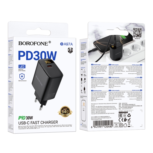 Купить Сетевое Зарядное Устройство Borofone BA97A 1USB-C PD/QC 30W Led Display, 2