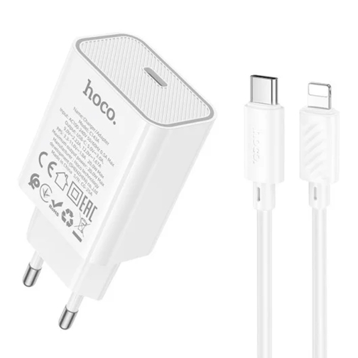 Купити Мережевий Зарядний Пристрій Hoco C143A 1USB-C PD/QC 20W+Type-C to Lightning