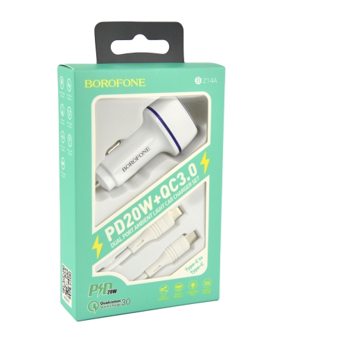 Купити Автомобільний Зарядний Пристрій Borofone BZ14A PD20W+QC3.0 Type-C to Type-C 3A