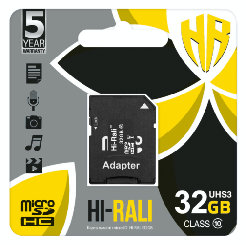 Купити Карта Пам'яті  Hi-Rali MicroSDHC 32gb UHS-3 10 Class & Adapter