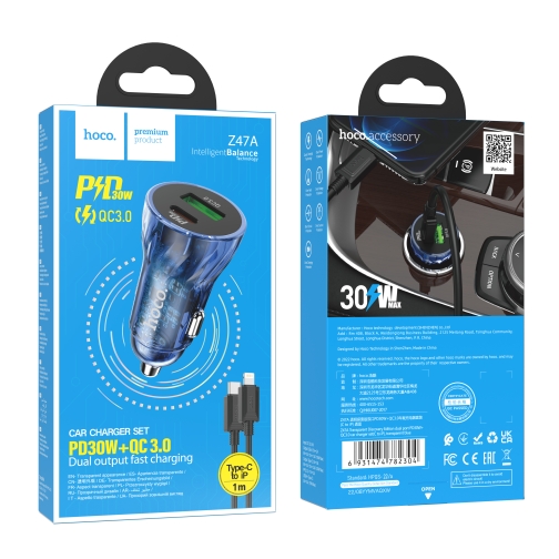 Купити Автомобільний Зарядний Пристрій Hoco Z47A Transparent PD30W+QC3.0 Type-C to Lightning, 2