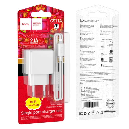 Купить Сетевое Зарядное Устройство Hoco CS11A 1USB 2.1A+USB to Lightning, 6