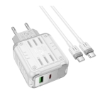 Купити Мережевий Зарядний Пристрій Hoco C136A 1USB-C/1USB PD/QC 45W+Type-C to Type-C, 3