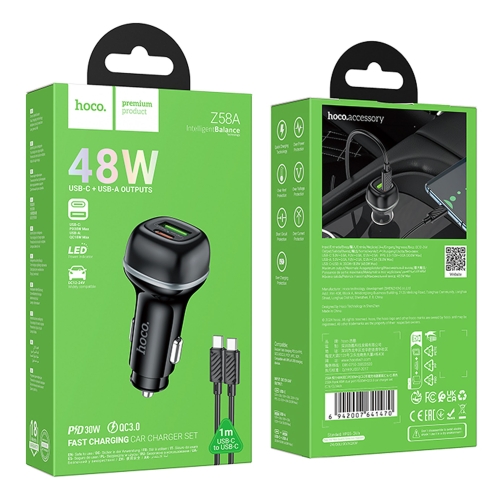 Купити Автомобільний Зарядний Пристрій Hoco Z58A 1USB/1USB-C QC/PD48W+Type-C to Type-C, 2