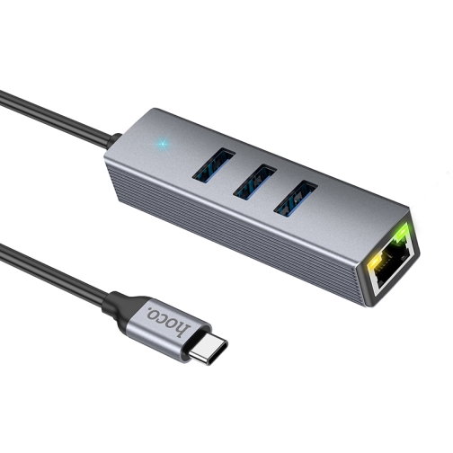 Купить USB Hoco HB34 Easy link Gigabit Ethernet adapter(Type C to USB3.0*3+RJ45), 3