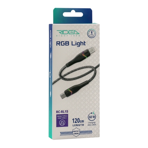 Купить USB Ridea RC-RL15 RGB Light Type-C to Type-C 60W 1.2m, 2