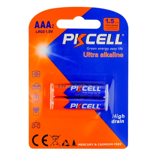 Купить Батарейка щелочная PKCELL 1.5V AAA/LR03, 2 штуки в блистере (PC/LR03-2B)