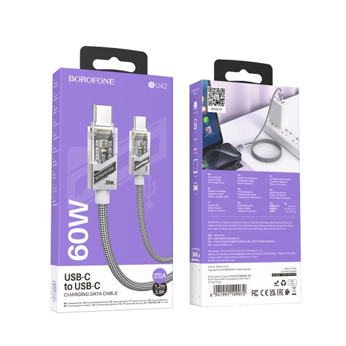 Купити Кабель USB Borofone BU42 Octavia 60W Type-C to Type-C 1.2m, 2