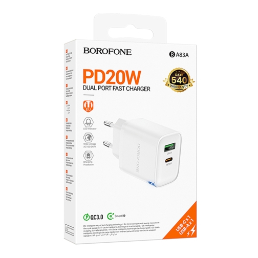 Купити Мережевий Зарядний Пристрій Borofone BA83A 1USB-C/1USB PD/QC 20W, 2
