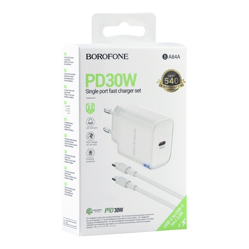 Купити Мережевий Зарядний Пристрій Borofone BA84A 1USB-C PD/QC 30W+Type-C to Type-C, 2