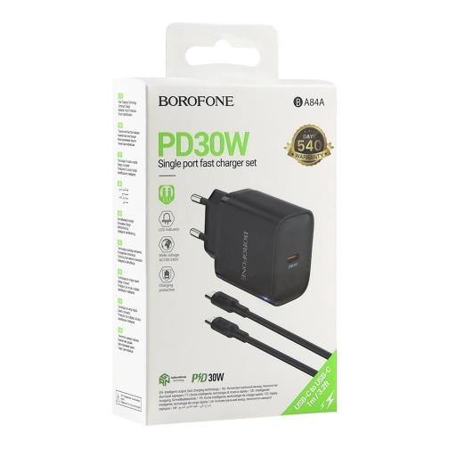 Купити Мережевий Зарядний Пристрій Borofone BA84A 1USB-C PD/QC 30W+Type-C to Type-C, 3