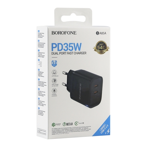 Купити Мережевий Зарядний Пристрій Borofone BA85A 2USB-C PD/QC 35W, 3